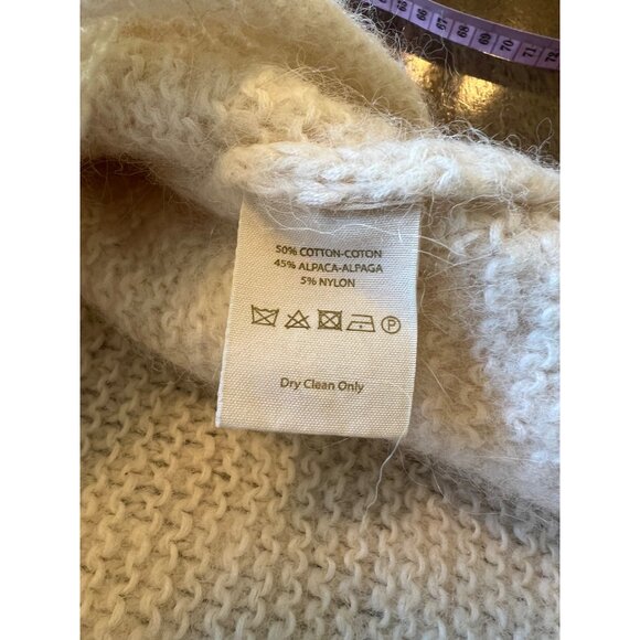 Free People Cream Knit V-Neck Long Sleeve Alpaca Blend Sweater Size Large - Picture 8 of 8